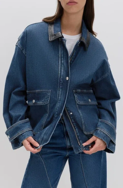 M&s Denim Bomber Jacket In Medium Indigo