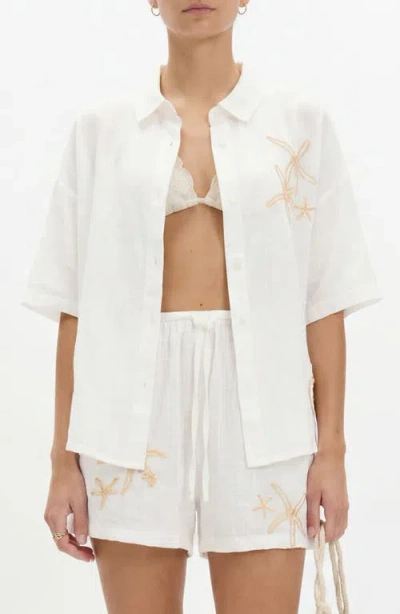 M&s Embroidered Beach Button-up Shirt In Multi