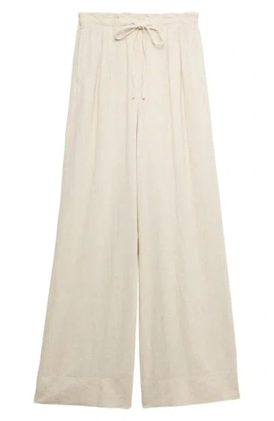 M&s Linen Blend Wide Leg Drawstring Pants In Neutral