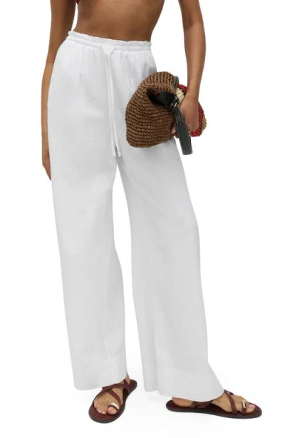 M&s Linen Blend Wide Leg Drawstring Pants In White