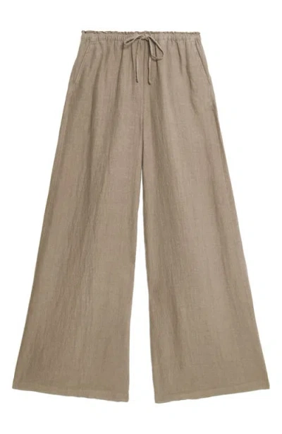 M&s Linen Palazzo Pants In Brown