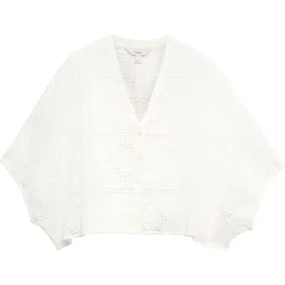 M&s Openwork Embroidered Button-up Kafta In White