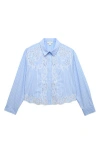 M&s Stripe Embroidered Button-up Shirt In Blue