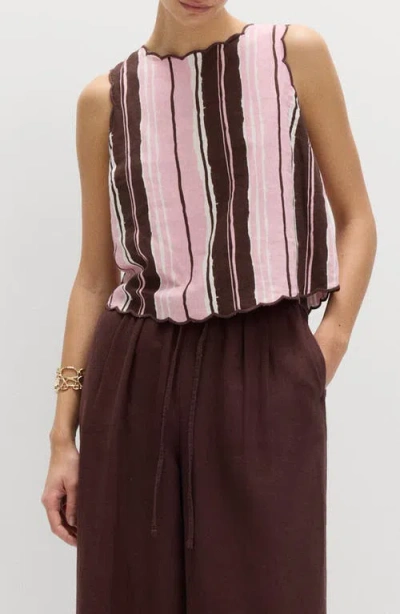 M&s Stripe Scallop Sleeveless Top In Multi