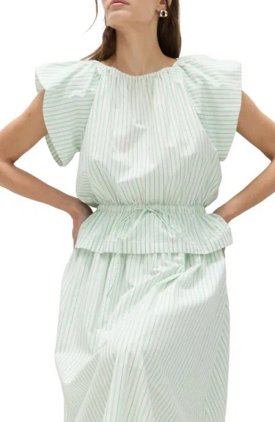 M&s Variegated Stripe Cotton Top In White