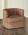 M By Hooker Furnishings Leather Channel-tufted Swivel Chair In Moonlight