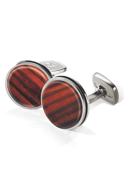 M Clip Men's Cocobolo Wood Round Cufflinks In Stainless Steel/ Cocobolo