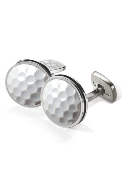 M Clip Men's Stainless Steel Golf Ball Round Cufflinks In Stainless Steel/ White