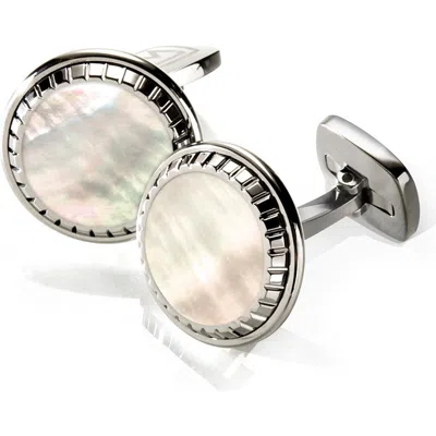 M Clip M-clip® Stainless Steel Cuff Links In Stainless Steel/white Pearl