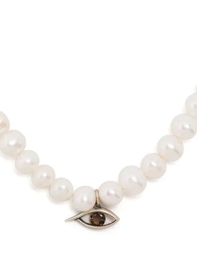 M Cohen Charm-detail Pearl Choker Necklace In Weiss