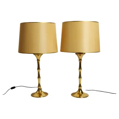 Pre-owned M Design Pair Of Ingo Maurer Faux Bamboo Table Lamps, German 1970s In Brown