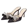 M+e' Satin-embellished Black Sandals With Pointed Toe Design In Black