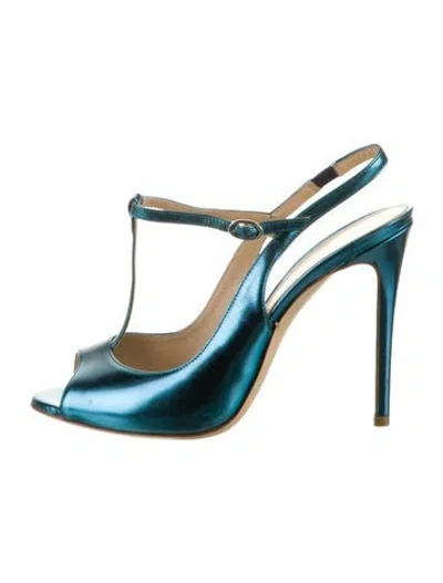 Pre-owned M. Gemi Leather T-strap Sandals In Blue