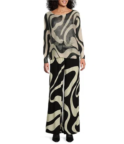 M Made In Italy Black Swirl Palazzo Pants In Black Combo