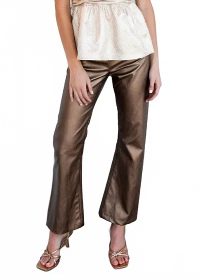 M Made In Italy Faux Leather Flare Pants In Bronze In Brown