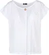 M Made In Italy Ladies Eyelet Cap Sleeve Top In White In White