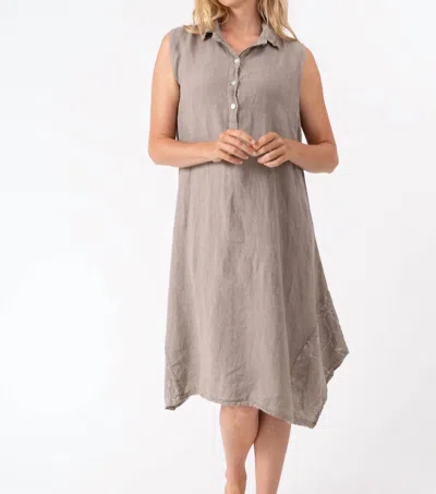 M Made In Italy Linen Shirtdress In Taupe Stripes