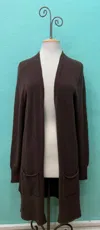 M MADE IN ITALY LONG KNIT CARDIGAN IN CHOCOLATE