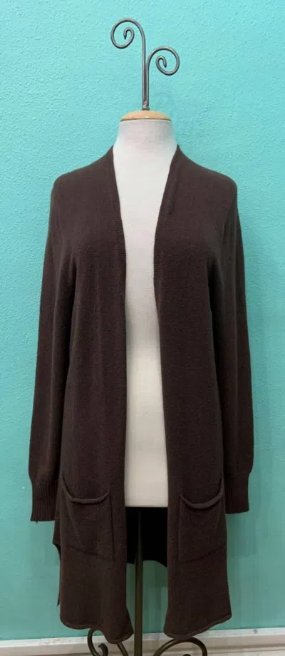 M Made In Italy Long Knit Cardigan In Chocolate In Blue