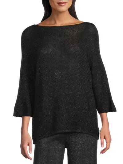 M Made In Italy Metallic Knit Sweater In Black