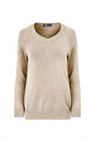 M Made In Italy Women's V-neck Knit Sweater In Vanilla In Brown