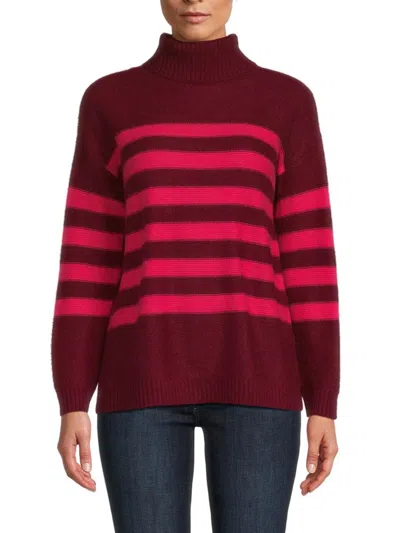 M Magaschoni Women's Cashmere Striped Turtleneck Sweater In Deep Scarlet