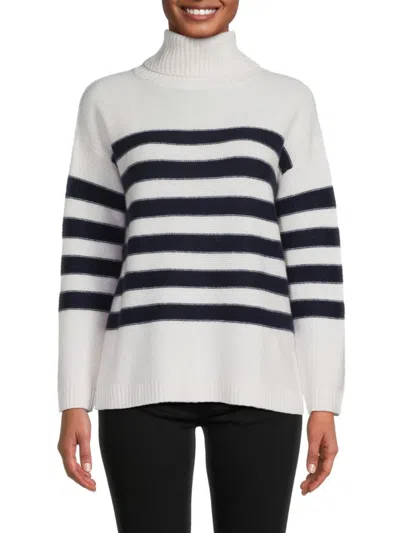 M Magaschoni Women's Cashmere Striped Turtleneck Sweater In Frost White