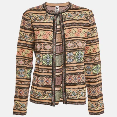 Pre-owned M Missoni Beige Floral Pattern Knit Full Sleeve Cardigan L