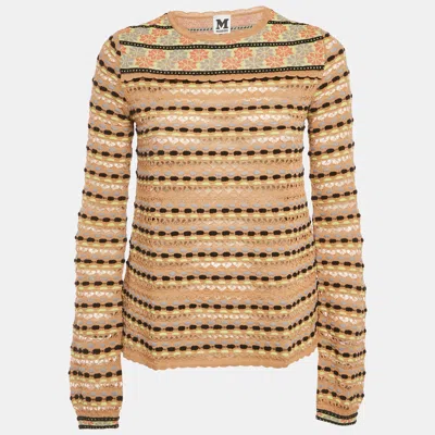 Pre-owned M Missoni Beige Patterned Knit Full Sleeve Top L In Sand