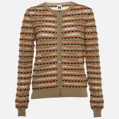 Pre-owned M Missoni Beige Pointelle Knit Button Front Cardigan S In Sand