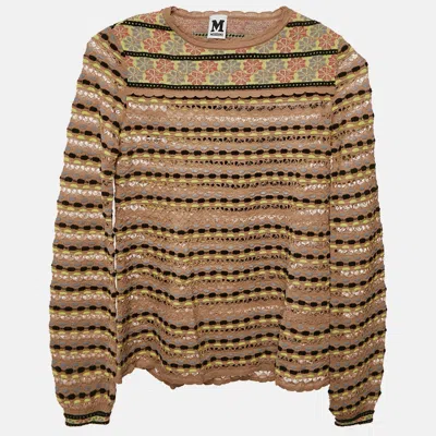 M Missoni Beige Pointelle Knit Long Sleeve Knit Top In Brown
