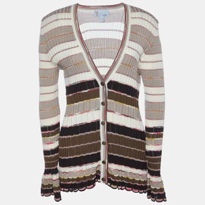 M Missoni Beige Striped Knit Button Front Cardigan In Multi
