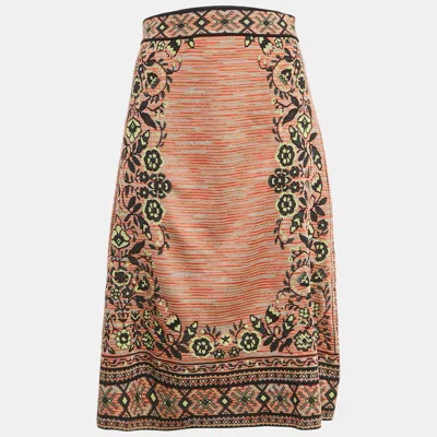 Pre-owned M Missoni Beige/black Floral Knit Midi Skirt M