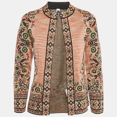 Pre-owned M Missoni Beige/green Floral Pattern Knit Cardigan M