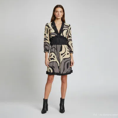 M Missoni Beige/grey Abstract Print Silk Mini Dress In Black