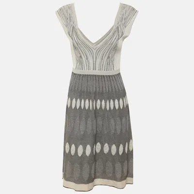 M Missoni Beige/grey Knit Mini Dress In Gray