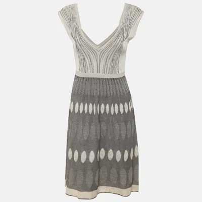 Pre-owned M Missoni Beige/grey Knit Mini Dress M In Gray
