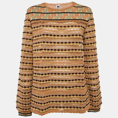Pre-owned M Missoni Beige/multicolor Patterned Knit Long Sleeve Top L