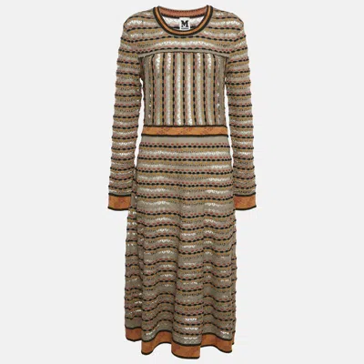 Pre-owned M Missoni Beige/multicolor Patterned Knit Midi Dress M