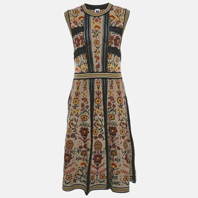 Pre-owned M Missoni Beige/multicolor Patterned Knit Sleeveless Midi Dress L