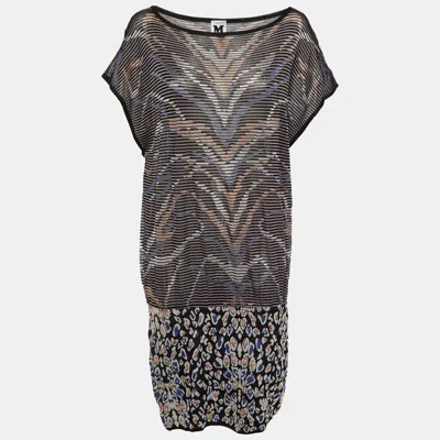 Pre-owned M Missoni Black Animal Pattern Knit Shift Dress L