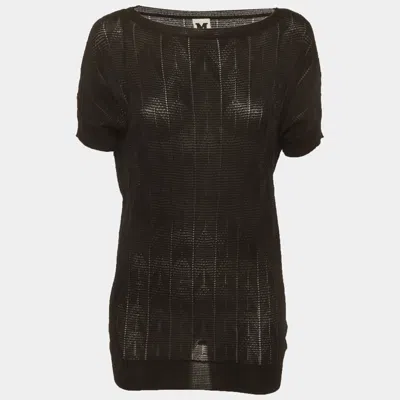 M Missoni Black Jacquard Knit Mesh Short Sleeve Top