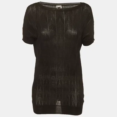 Pre-owned M Missoni Black Jacquard Knit Mesh Short Sleeve Top S