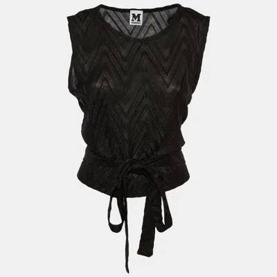 Pre-owned M Missoni Black Lurex Knit Front Tie Detail Sleeveless Top L
