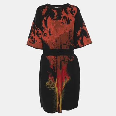 Pre-owned M Missoni Black Multicolor Abstract Print Jersey Drawstring Midi Dresses L