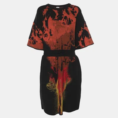 M Missoni Black Multicolor Abstract Print Jersey Drawstring Midi Dresses In Red