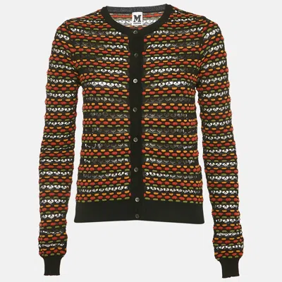 Pre-owned M Missoni Black Patterned Knit Button Front Cardigan S In Multicolor