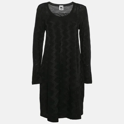 Pre-owned M Missoni Black Patterned Knit Full Sleeve Mini Dress L