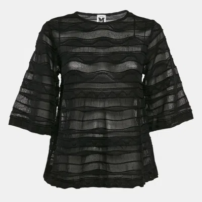 Pre-owned M Missoni Black Patterned Knit Long Sleeve Top M