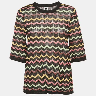 Pre-owned M Missoni Black Patterned Knit Sheer Top M